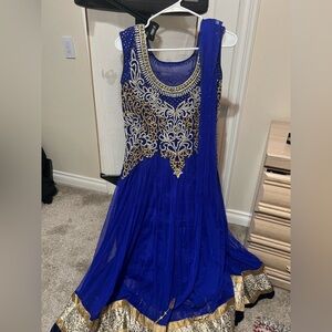 Elegant Blue and Gold Embellished Dress